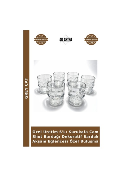 Özel Üretim 6'lı Kurukafa Cam Shot Bardağı Dekoratif Bardak Akşam Eğlencesi Özel Buluşma