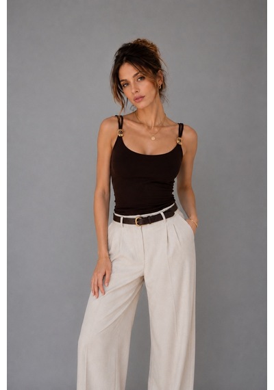 Wild Bee Kadın Kahverengi Aksesuar Detaylı İp Askılı Slim Fit Bluz