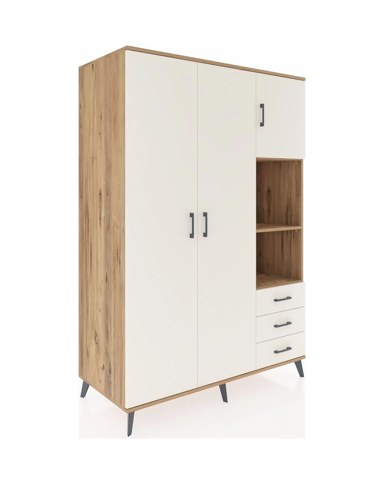 Kronos Dolap 5 Raflı 3 Çekmeceli Tek Askılı 132x59x195 Çam-ay... Çam