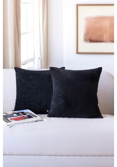 İskandinav Bohem 2 Li Teddy Puffy Kırlent Kılıfı 50x50 Cm Siyah Çok Renkli