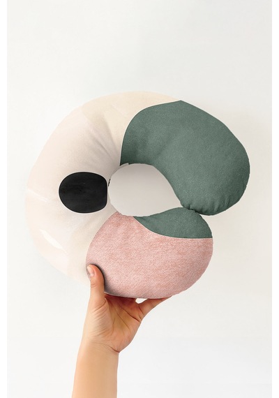 Soyut Pastel Renkli Pamuklu Boyun Yastığı - Modern Minimalist Yeşil Pembe Seyahat Yastığı Tozlu Fırtına Koyu Yeşil