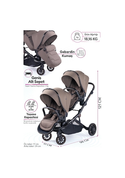 Prego İbiza New Pro İkiz Bebek Arabası Kahve