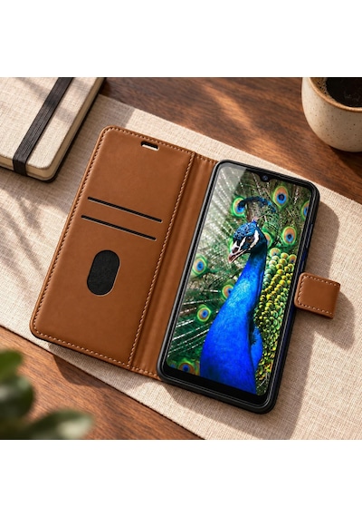 Tr Vivo Y20 İle Uyumlu Cüzdanlı Kartlıklı Standlı Kapaklı Suni Deri Telefon Kılıfı Ve Ekran Koruyucu Cam Seti