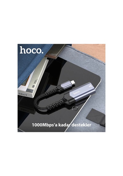 Hoco Ua26 Type-c Otg Rj45 İnternet Adaptörü Dönüştürücü 1000 Mbps- 5775 - Karbul2000-9175 Gri