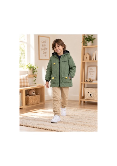 Eray Alp Kids Erkek Çocuk Kapüşonlu Cepli Detaylı Haki Mont