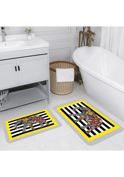 Rovigo Home Baskılı Kaymaz Taban 2 Li Banyo Paspas Takım Rvg5143-100X60-60X50 Çok Renkli