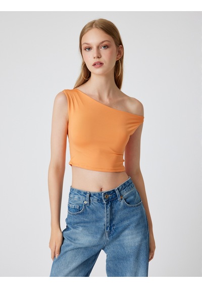 Koton Kayık Yaka Crop Üst Kolsuz Slim Fit Turuncu 4sal30324ık Turuncu