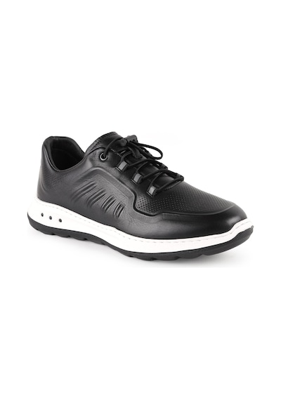 Lbr H1133 Antik Deri Erkek Sneaker - Eva Tabanlı Bağcıklı Günlük Spor Ayakkabı Siyah