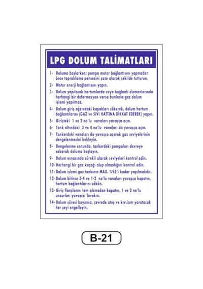 Lpg Dolum Talimatları Uyarı Ikaz Levhası