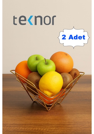 2'li Üçgen Sepet, Meyve Sepeti, Ekmek Sepeti, Modern Tel Sepet Altın
