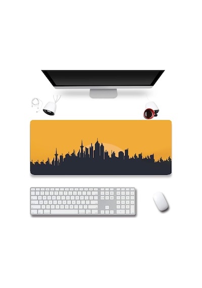 Sonictouch Şehir Silüeti Temalı Sarı Siyah Gamer Oyuncu Dikişsiz Sıvı Geçirmez Klavye Mouse Pad 32x7 Mousepad