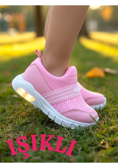 Ellaboni Kız / Erkek Çocuk Yumuşak Işıklı Spor Ayakkabı Nefes Alabilen Hafif Aqua Sneaker Pembe