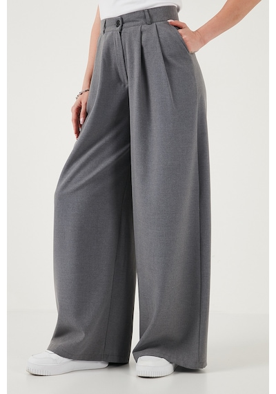 Lela Wide Leg Yüksek Bel Geniş Paça Palazzo Bayan Pantolon 5866290 Gri