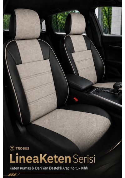 Volvo S80 2018 Ve Sonrası Uyumlu Lineaketen Serisi Bej Siyah Bej Oto Koltuk Kılıfı