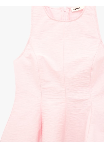 Koton Pamuklu Slim Fit Bisiklet Yaka Kolsuz Peplum Bluz Pembe 6sak30100ew Gül