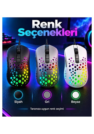 8000 Dpı Kablolu Oyuncu Mouse 6 Tuşlu Renkli Aydınlatmalı Usb Gaming Mouse Delikli 001