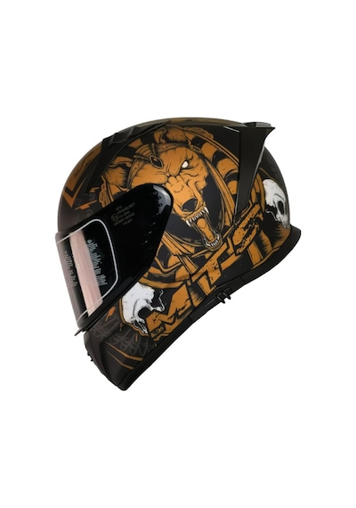 Motoanl Ece 22.r06 Sertifikalı Double Vizör Full Face Kask Anubis Turuncu Siyah