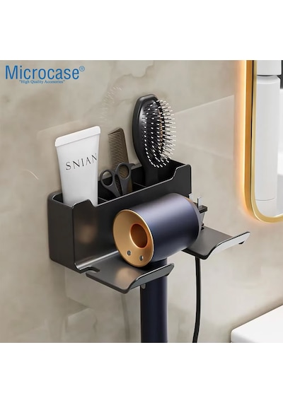 Microcase Dayanıklı Abs Plastik Saç Kurutma Makinası Ve Banyo Malzemeleri İçin Düzenleyici Askılık Stand - Al5054 Siyah