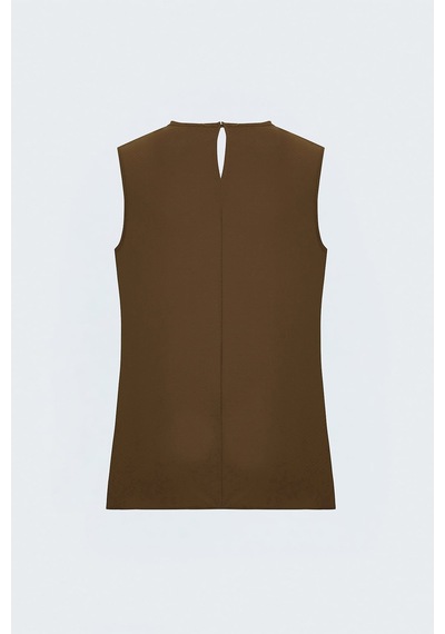 Sateen Desenli Degaje Yaka Bluz - Kahve-137892