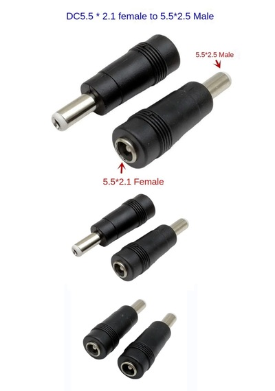 5 Adet Dc Power Jack Adaptör Çevirici 5.5x2.1 Mm Dişi - 5.5x2.5 Mm Erkek Dönüştürücü C Tipi