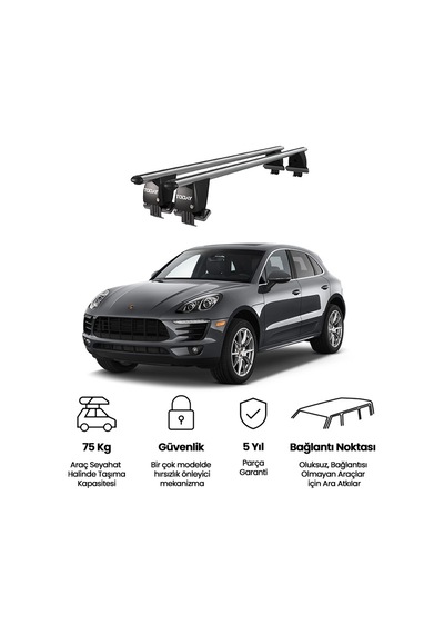 Royal Porsche Macan 2013 Ve Sonrası Uyumlu Gri Ara Atkı Port Bagaj Tavan Barı