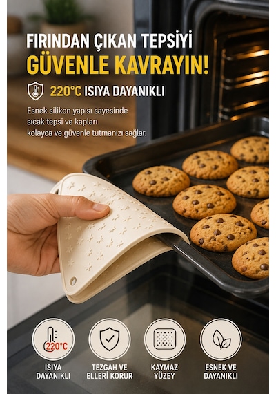 Krem Silikon Nihale 16x16 Cm Çok Amaçlı Tencere Tava Altlığı Fırın Tepsi Tutacağı Kavanoz Açacağı Ev