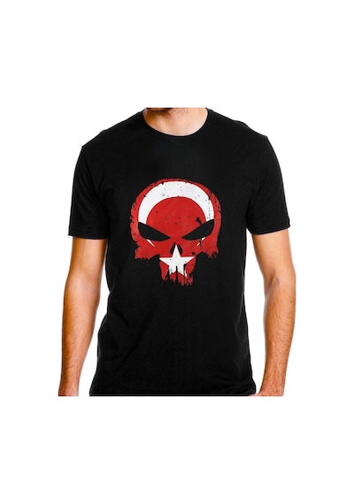 Alfa Giyim Punisher Cezalandırıcı Bayrak Baskılı Tişört Siyah