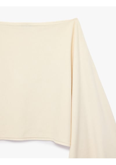 Koton Viskon Karışımlı Slim Fit 3/4 Yarasa Kol Kayık Yaka Crop Kazak Ekru 7wal90147ıt