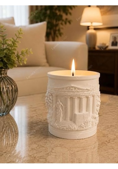 Avrupa Mimari Dekoratif Mum Koleksiyonu, Vanilya Kokulu Mum, 1 Adet, 8x8 Cm Atina 2.8 L