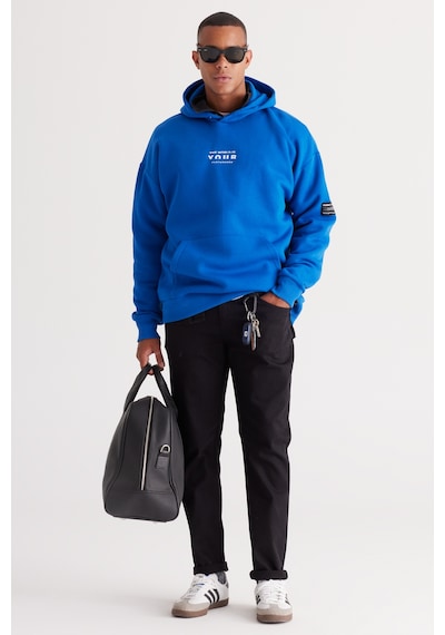 AC&Co / Altınyıldız Classics Erkek Mavı Oversize Fit Bol Kesim Kapüşonlu İçi Polarlı Pamuklu Sweatshirt Mavi