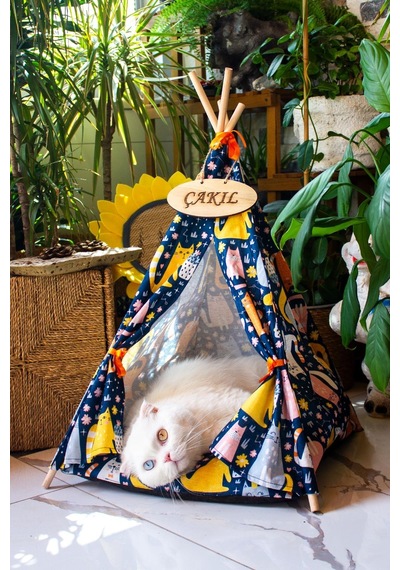 Pikas İsme Özel Yıkanabilir Peti Desenli Kedi Köpek Çadırı 40 x 60 CM