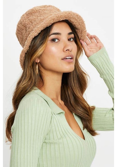 Külah Kadın Kışlık Suni Kürk Camel Peluş Şapka - Standart Camel
