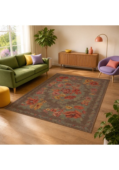 Kartela Halı Karabağ Halı Jüt Taban Dokuma Halı Kahverengi - 100 X 150 Cm