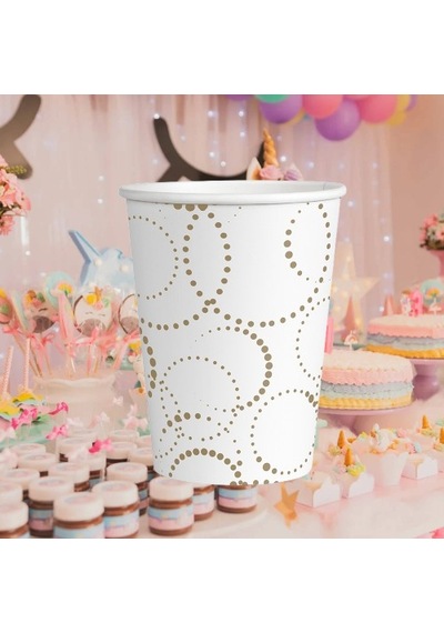 Bardak Elegant Lüks 6lı -beyaz-karton Noktalı Varaklı Parti Bardağı