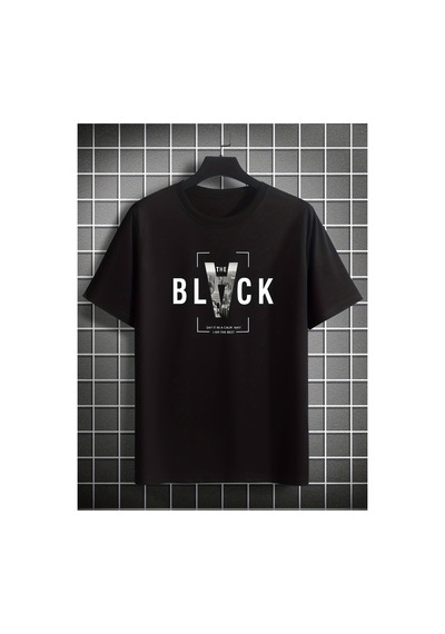 Caddemia Yaz  Moda Rahat Gevşek Yaratıcı Mektup Baskılı Spor Yuvarlak Boyun Kısa Siyah 2XL