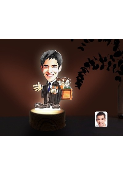 Kişiye Özel Erkek Avukat Karikatürlü Dekoratif 3D Biblo Led Işıkl