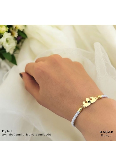 Archin Eylül Ayı Doğumlarına Doğal Beyaz Derili Taç Motifli 14 Ayar Altın Plakalı Hediye Bileklik-465ay Eylül Archin Eylül Ayı Doğumlarına Doğal Beyaz Derili Taç Motifli 14 Ayar Altın Plakalı Hediye Bileklik-465ay Eylül