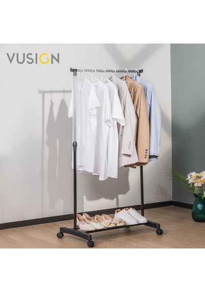 Vusıgn Tek Çubuklu Elbise Askısı Tekerlekli Metal Askılık 140x38x70 Cm Gümüş