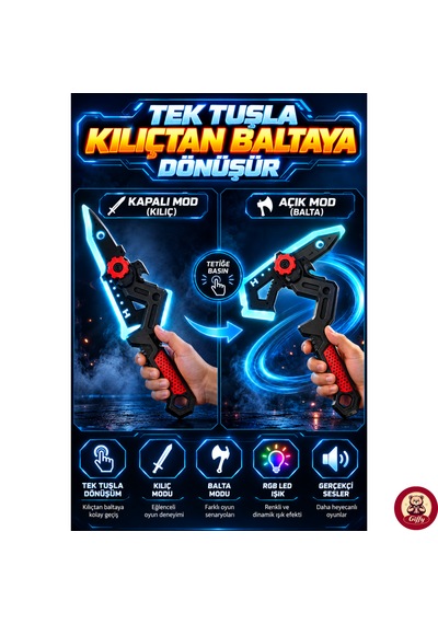 Oyuncak Işın Baltası ,led Işıklı Rgb,buhar Atan ,dahili Şarjlı ,ses Ve Işık Efektli ,darbe Sensörlü ,2 Farklı Modlu Kılıc Ve Balta Modlu ,35 Cm 1 Adet