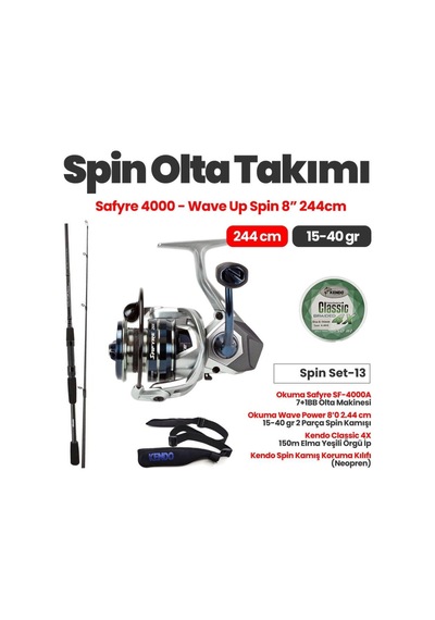 Okuma Safyre Sf-4000a Olta Makinesi - Okuma Wave Power 8 0 2.44 Cm 15-40 Gr Spin Kamışı Spin Set-13