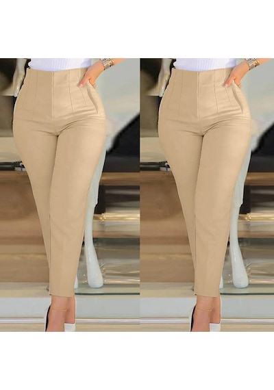 DefyModa Kadın Üste Oturan Paçası Bilek Üzerinde Biten Krep Kumaş Pantolon 36 S - 50 5xl Krem