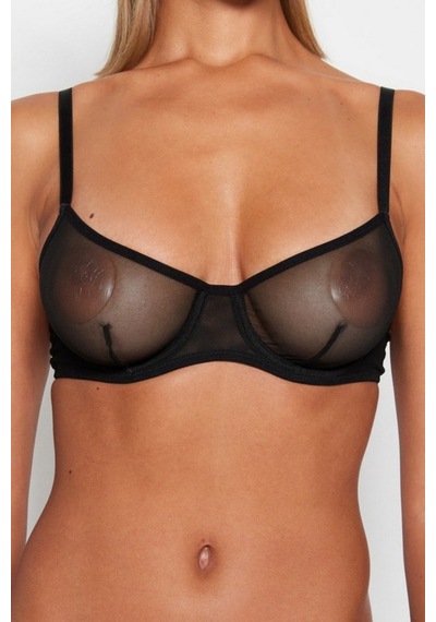 Laperissa Transparan Tül Balenli Desteksiz Sütyen Siyah