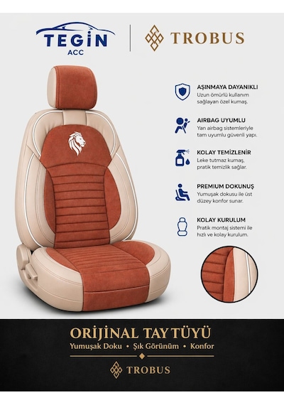 Fiat Albea 2002-2012 Araca Uyumlu Premium Tay Tüyü Koltuk Kılıfı Liona Serisi Tarçın