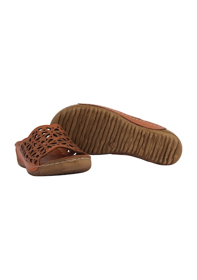 Napa Shoes Lazer Kesim Hakiki Deri Delikli Ortopedik Rahat Taban Kadın Terlik Napa-226 Taba