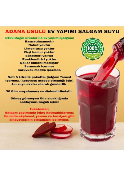 Organik Ev Yapımı Adana Usulü Şalgam Suyu 5 L