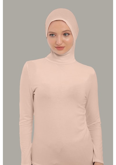 Sonbaharmoda Kadın Uzun Kollu Body Boyunluklu Boneli Tam Badi Boğazlı Likralı Penye Bej