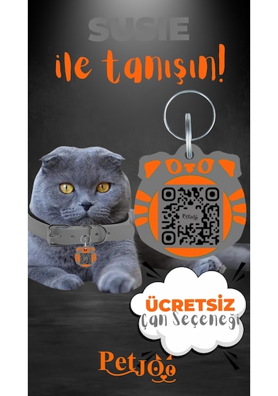 Petjoo 3.Susie Turuncu-Gri Qr'lı Kedi Künyesi