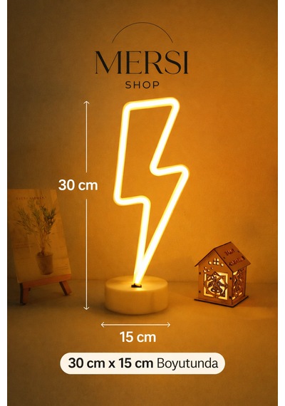 Şimşek Tasarımlı Neon Led Masa Lambası Dekoratif Işık 320-2 Sarı