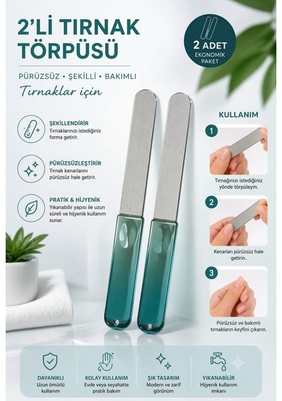 2'li Tırnak Törpüsü Seti, Paslanmaz Çelik, Yeşil Saplı