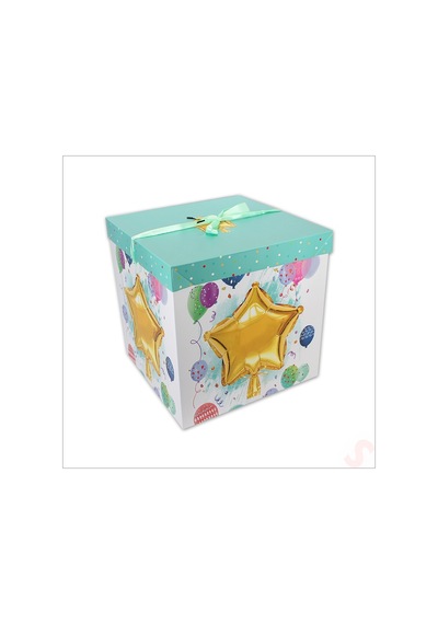 Kapaklı, Katlanır Demonte Karton Kutu, 30cm - Balon & Yeşil